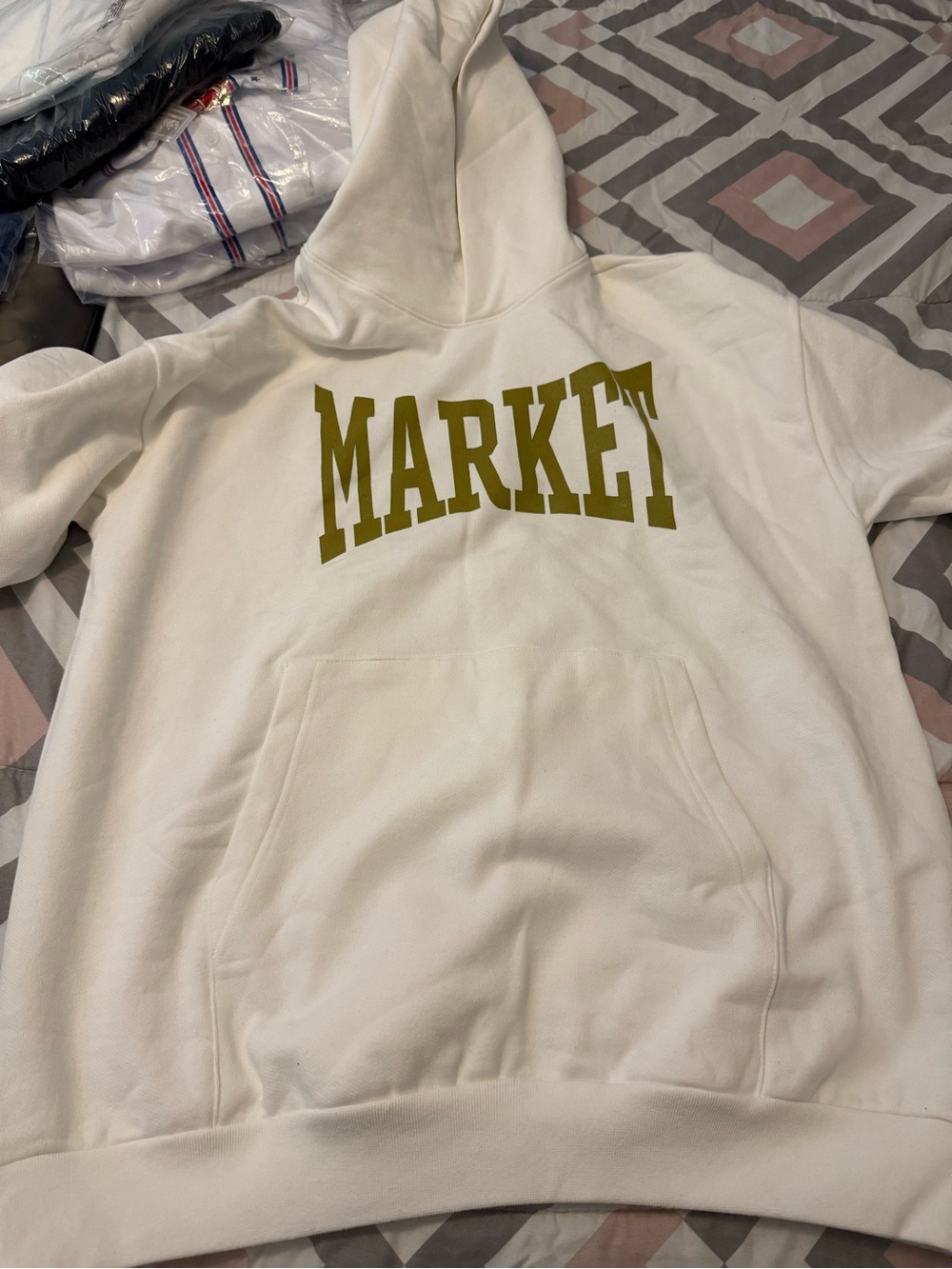 MARKET Studios Cream Hoodie with Olive Logo - Home Accents